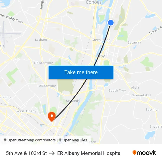 5th Ave & 103rd St to ER Albany Memorial Hospital map