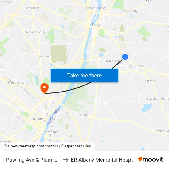 Pawling Ave & Plum Ave to ER Albany Memorial Hospital map