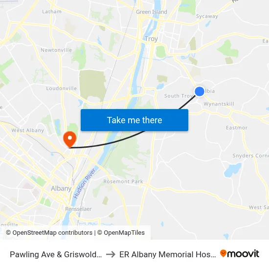 Pawling Ave & Griswold Ave to ER Albany Memorial Hospital map