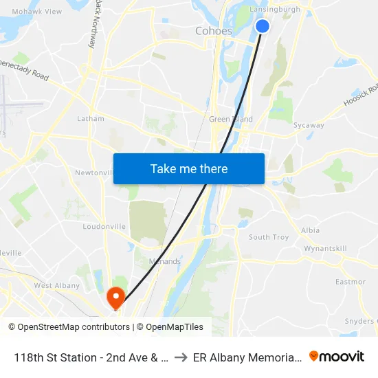 118th St Station - 2nd Ave & 118th Street to ER Albany Memorial Hospital map