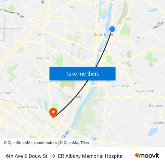 6th Ave & Douw St to ER Albany Memorial Hospital map