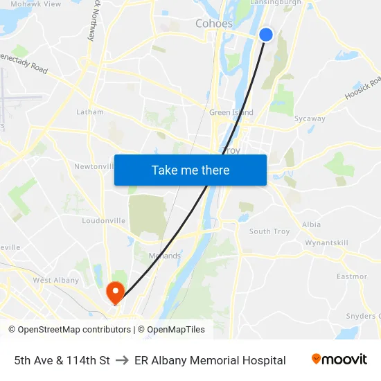 5th Ave & 114th St to ER Albany Memorial Hospital map