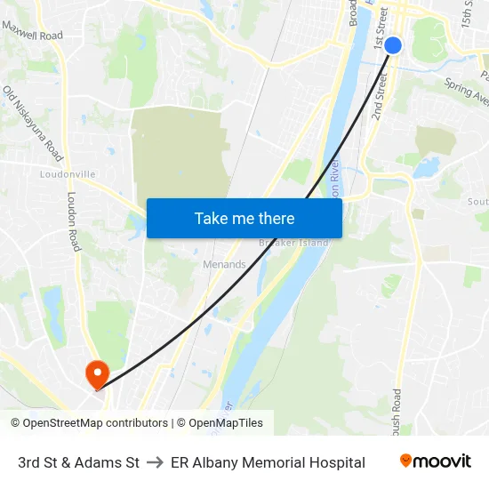 3rd St & Adams St to ER Albany Memorial Hospital map