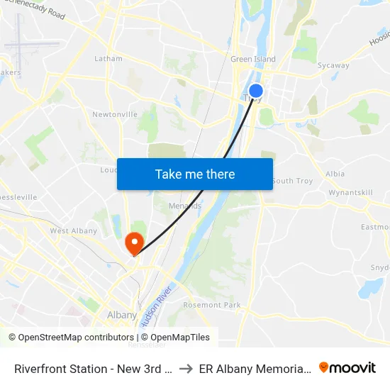 Riverfront Station - New 3rd St & Front St to ER Albany Memorial Hospital map