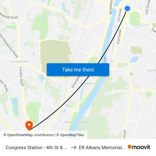 Congress Station - 4th St & Congress St to ER Albany Memorial Hospital map