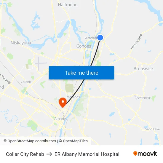 Collar City Rehab to ER Albany Memorial Hospital map
