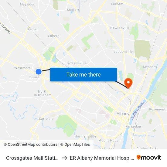 Crossgates Mall Station to ER Albany Memorial Hospital map