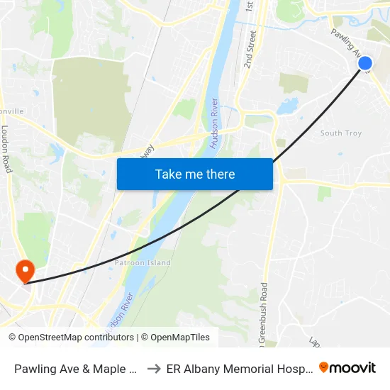 Pawling Ave & Maple Ave to ER Albany Memorial Hospital map