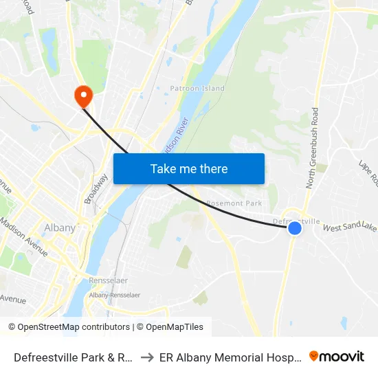 Defreestville Park & Ride to ER Albany Memorial Hospital map