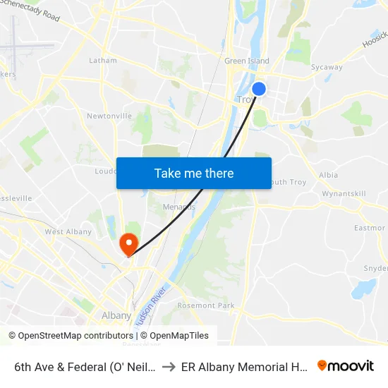 6th Ave &  Federal (O' Neill Apts) to ER Albany Memorial Hospital map