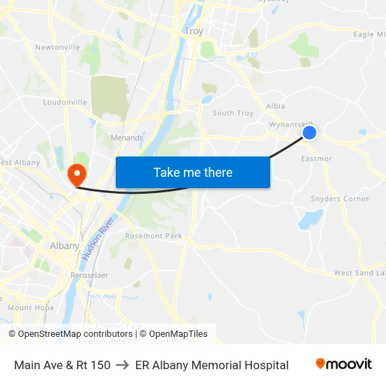 Main Ave & Rt 150 to ER Albany Memorial Hospital map