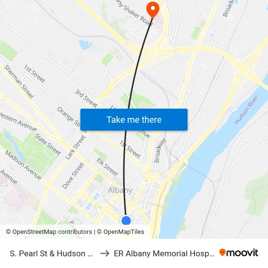 S. Pearl St & Hudson Ave to ER Albany Memorial Hospital map