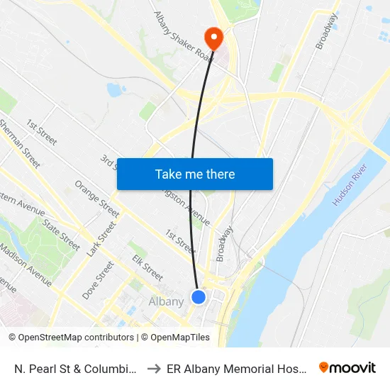 N. Pearl St & Columbia St to ER Albany Memorial Hospital map