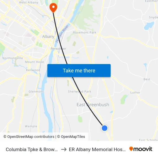 Columbia Tpke & Brown Dr to ER Albany Memorial Hospital map