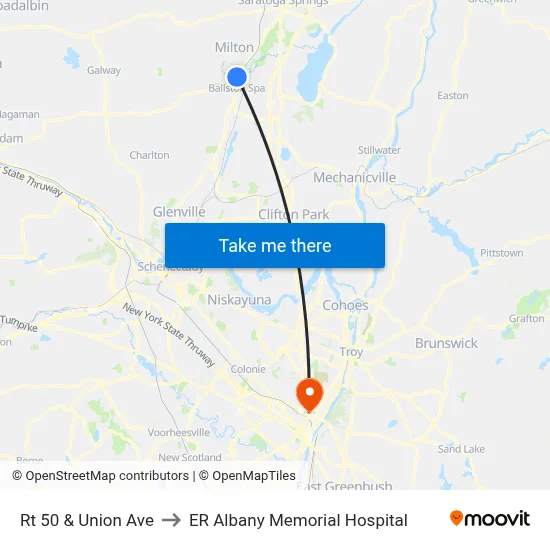 Rt 50 & Union Ave to ER Albany Memorial Hospital map