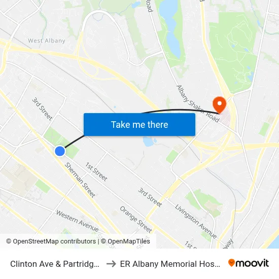 Clinton Ave & Partridge St to ER Albany Memorial Hospital map