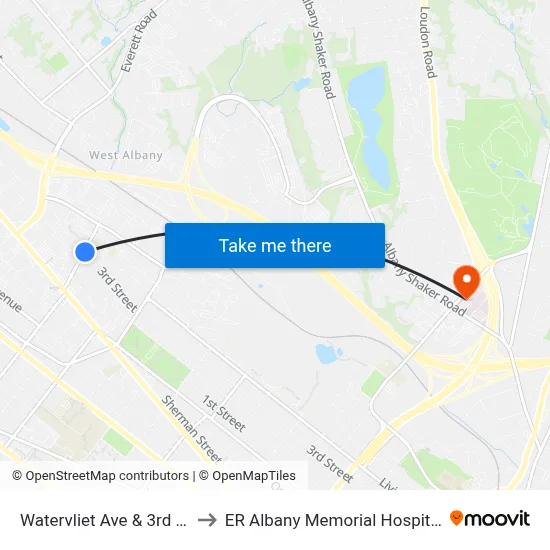 Watervliet Ave & 3rd St to ER Albany Memorial Hospital map