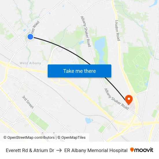Everett Rd & Atrium Dr to ER Albany Memorial Hospital map