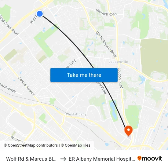 Wolf Rd & Marcus Blvd to ER Albany Memorial Hospital map