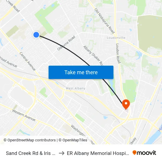 Sand Creek Rd & Iris Ln to ER Albany Memorial Hospital map