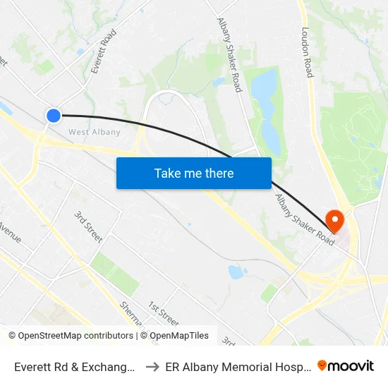 Everett Rd & Exchange St to ER Albany Memorial Hospital map