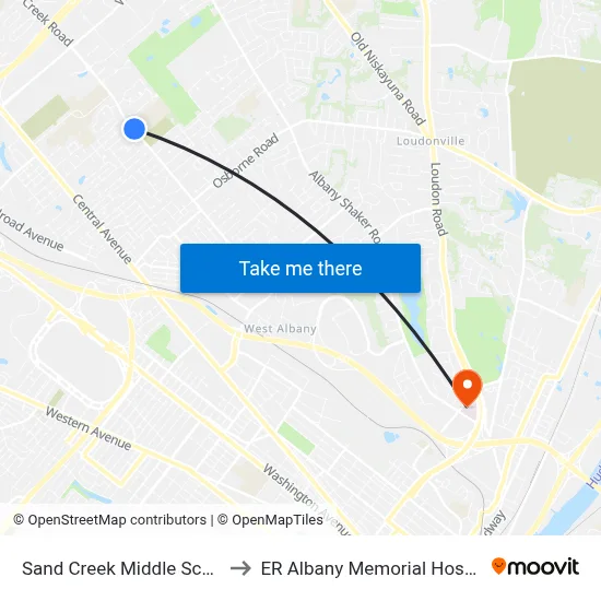 Sand Creek Middle School to ER Albany Memorial Hospital map
