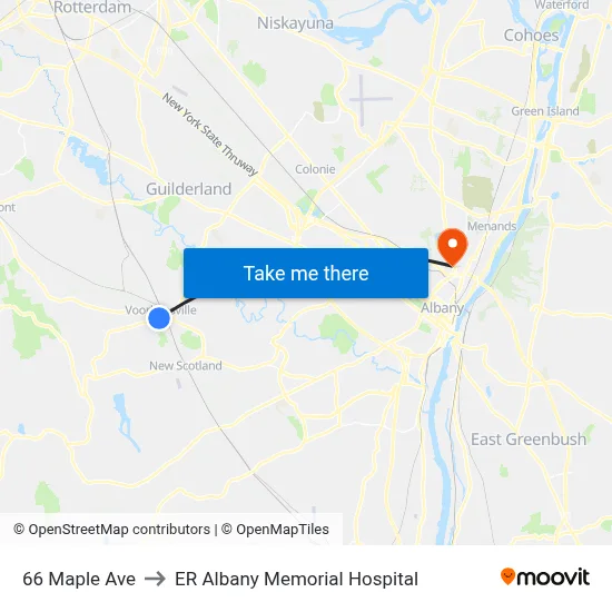 66 Maple Ave to ER Albany Memorial Hospital map