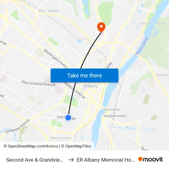 Second Ave & Grandview Terr to ER Albany Memorial Hospital map