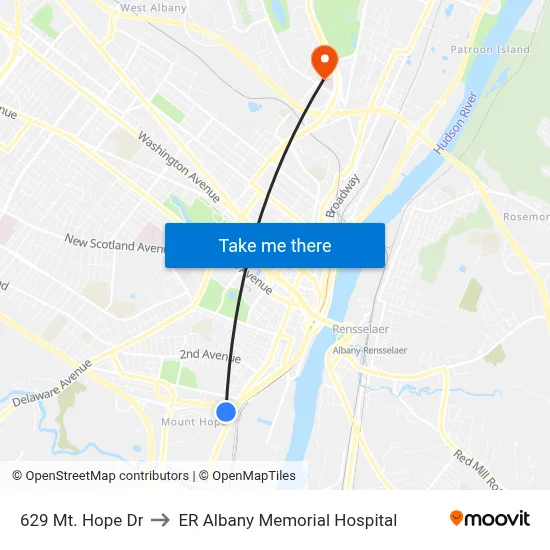 629 Mt. Hope Dr to ER Albany Memorial Hospital map