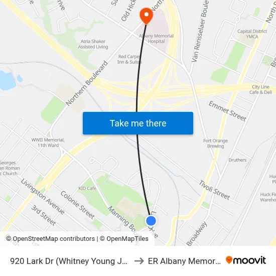 920 Lark Dr (Whitney Young Junior Health Cntr) to ER Albany Memorial Hospital map