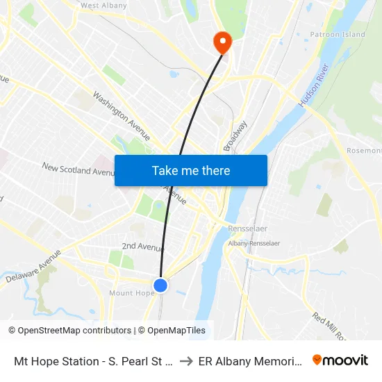 Mt Hope Station - S. Pearl St & Mt. Hope Dr to ER Albany Memorial Hospital map
