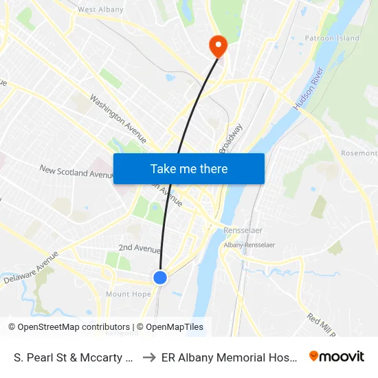 S. Pearl St & Mccarty Ave to ER Albany Memorial Hospital map