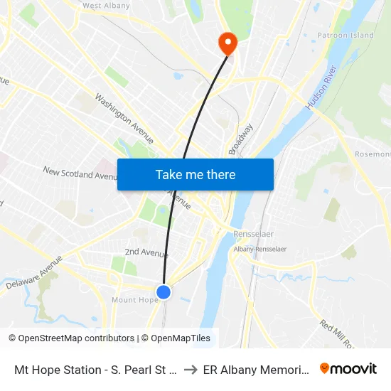 Mt Hope Station - S. Pearl St & Mt. Hope Dr to ER Albany Memorial Hospital map