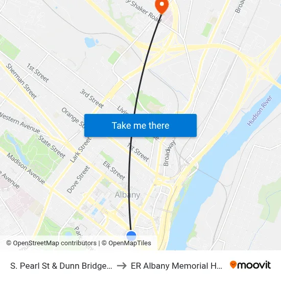 S. Pearl St & Dunn Bridge Ramp to ER Albany Memorial Hospital map