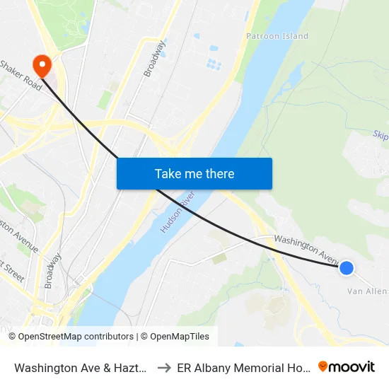 Washington Ave & Haztel Terr to ER Albany Memorial Hospital map
