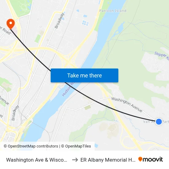 Washington Ave & Wisconsin Ave to ER Albany Memorial Hospital map