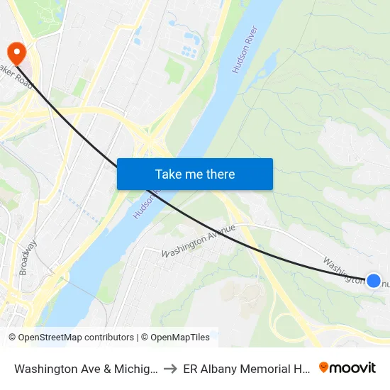Washington Ave & Michigan Ave to ER Albany Memorial Hospital map