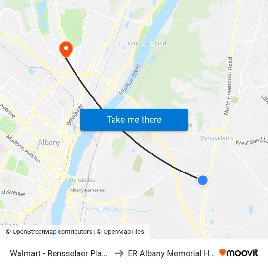 Walmart - Rensselaer Plaza - Side to ER Albany Memorial Hospital map