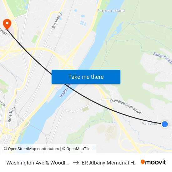 Washington Ave & Woodland Ave to ER Albany Memorial Hospital map