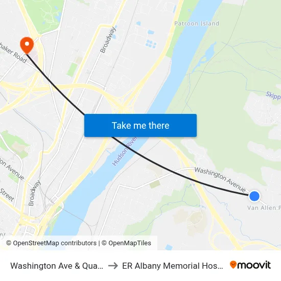 Washington Ave & Quay St to ER Albany Memorial Hospital map