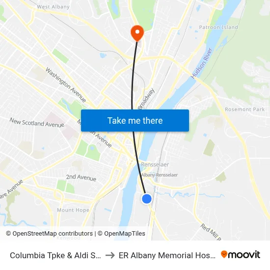 Columbia Tpke & Aldi Store to ER Albany Memorial Hospital map