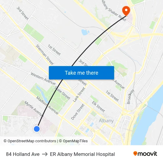 84 Holland Ave to ER Albany Memorial Hospital map