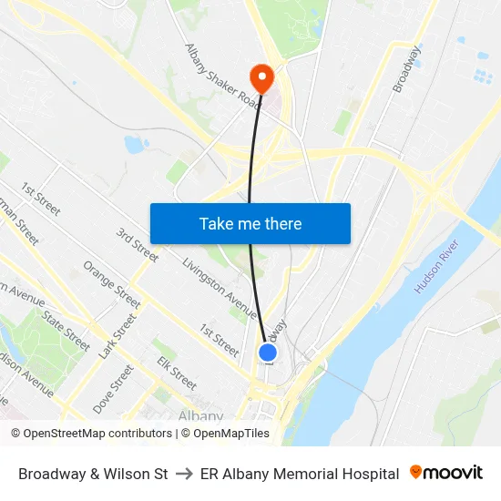 Broadway & Wilson St to ER Albany Memorial Hospital map