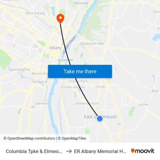 Columbia Tpke & Elmwood Ave to ER Albany Memorial Hospital map