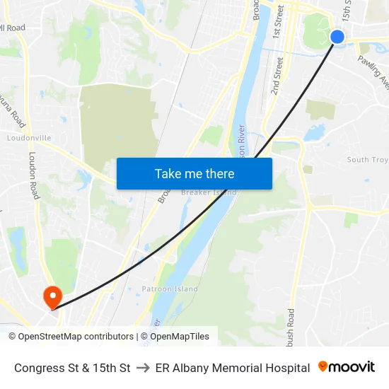 Congress St & 15th St to ER Albany Memorial Hospital map