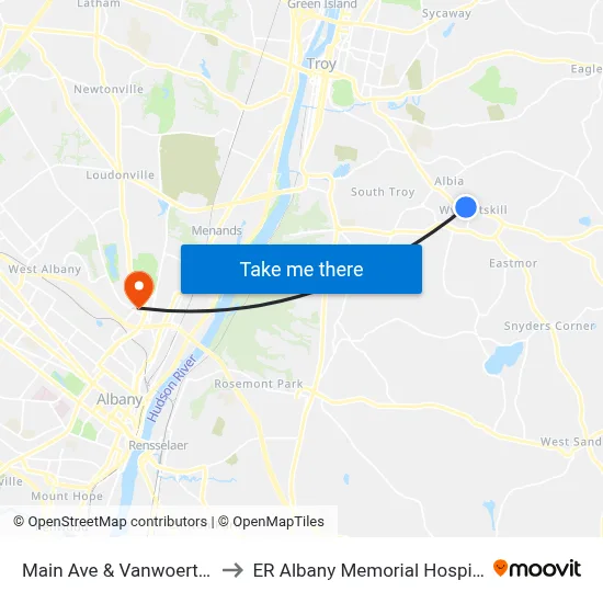 Main Ave & Vanwoert Ct to ER Albany Memorial Hospital map