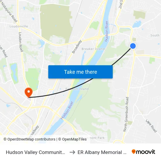 Hudson Valley Community College to ER Albany Memorial Hospital map