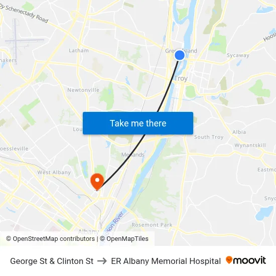 George St & Clinton St to ER Albany Memorial Hospital map