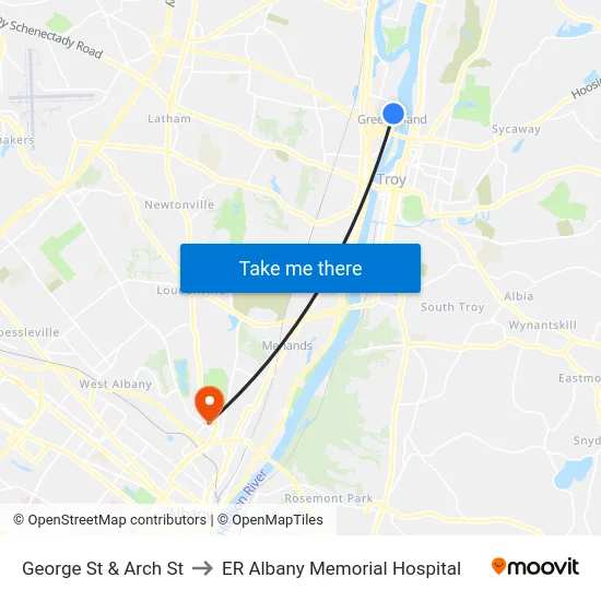 George St & Arch St to ER Albany Memorial Hospital map