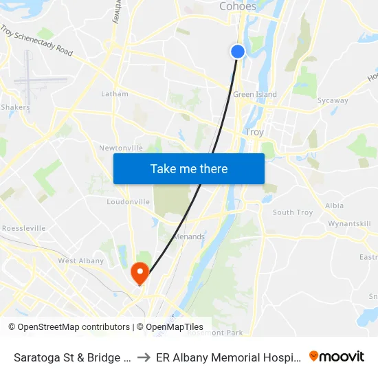Saratoga St & Bridge St to ER Albany Memorial Hospital map